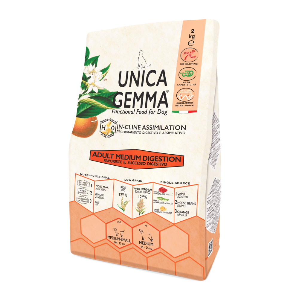 UNICA Корм сухой для взрослых собак средних пород для решения проблем с пищеварением, 2 кг