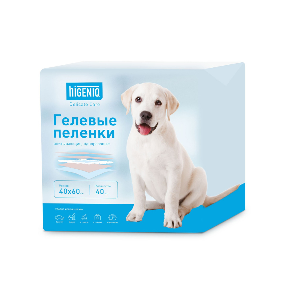 Higeniq Пеленки впитывающие гелевые для собак, 40х60 см, 40 шт.