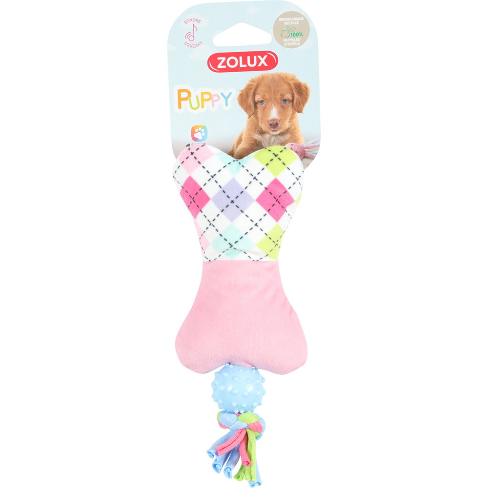Zolux Игрушка с пищалкой для щенков и собак миниатюрных пород Стильная кость, 7х3,5х18,5 см, розовая