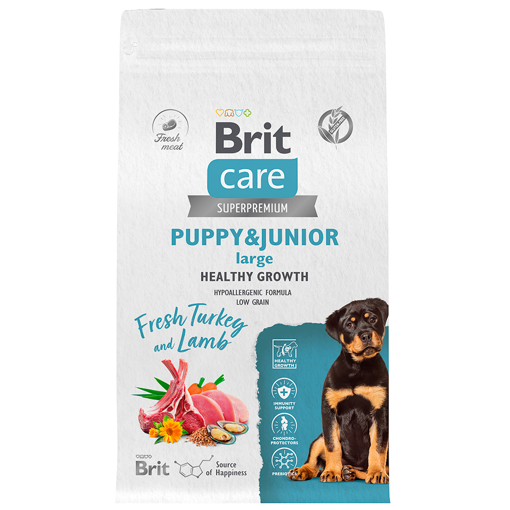 Brit Care Puppy and Junior Сухой корм для щенков крупных пород, с индейкой и ягненком, 1,5 кг