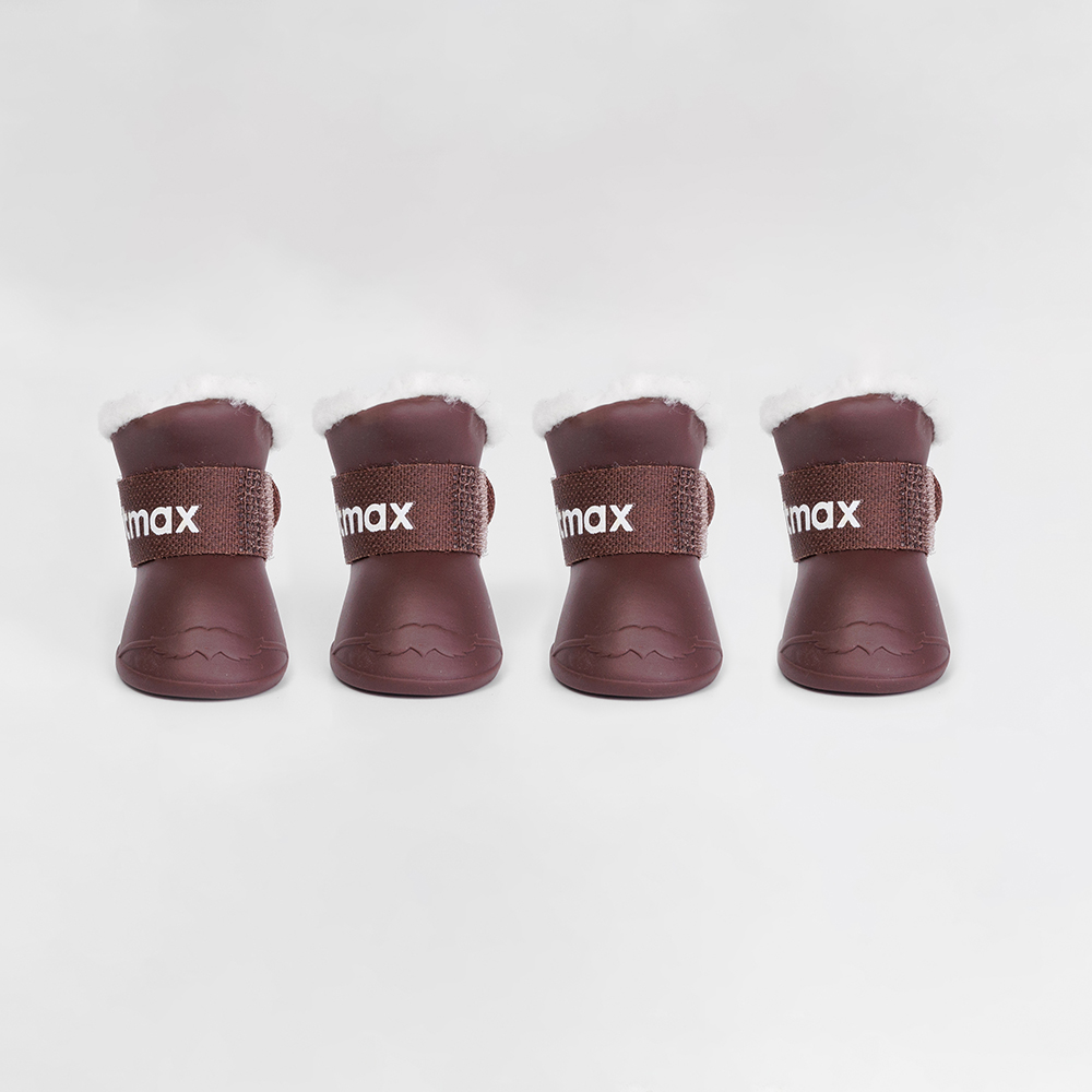 Petmax Ботинки на липучках резиновые с мехом для собак, S, коричневые