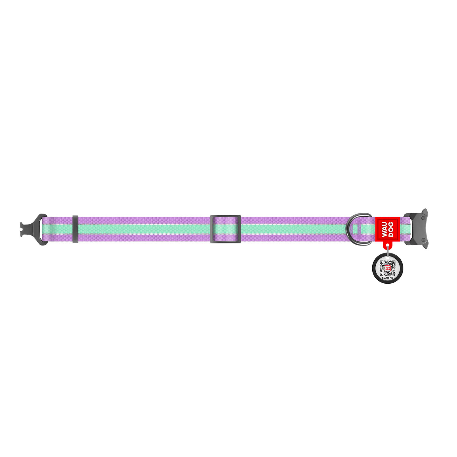 Wau Dog Ошейник WAUDOG Nylon светонакопительный (ширина 25мм, длина 31-49см)металлическая пряжка-фасткес, фиолетовый