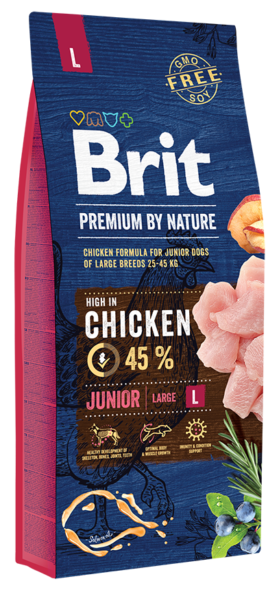 

Brit Premium by Nature Junior L корм для молодых собак крупных пород, с курицей, 15 кг
