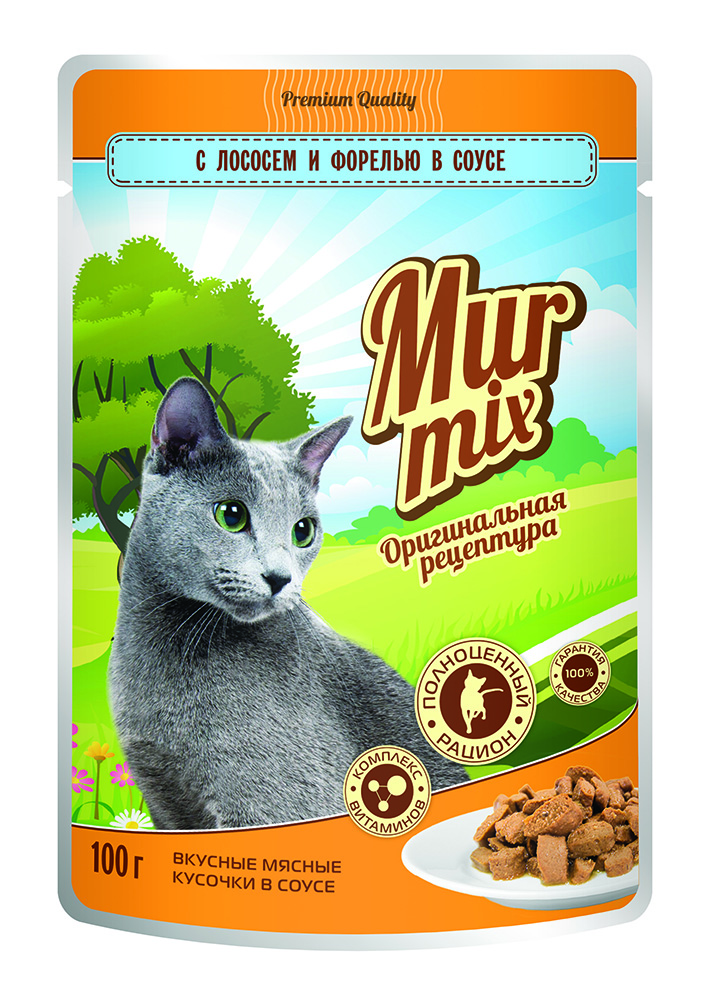 Murmix влажный корм для кошек, с лососем и форелью в соусе, 100 г