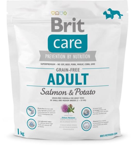

Brit Care Salmon & Potato Adult беззерновой корм для собак мелких и средних пород, с лососем и картофелем, 1 кг