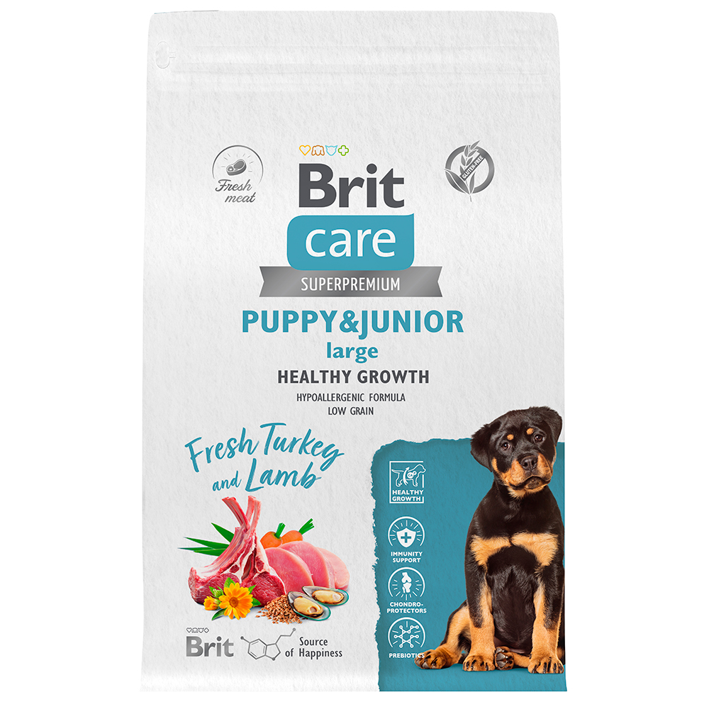 Brit Care Puppy and Junior Сухой корм для щенков крупных пород, с индейкой и ягненком, 3 кг