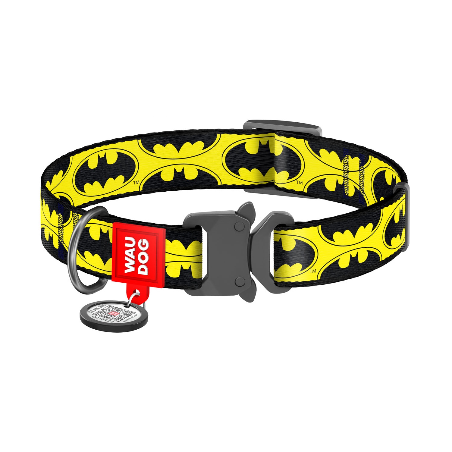 Wau Dog Ошейник WAUDOG Nylon с рисунком Бэтмен Лого, металлическая пряжка-фастекс (ширина 25 мм, длина 31-49 см)