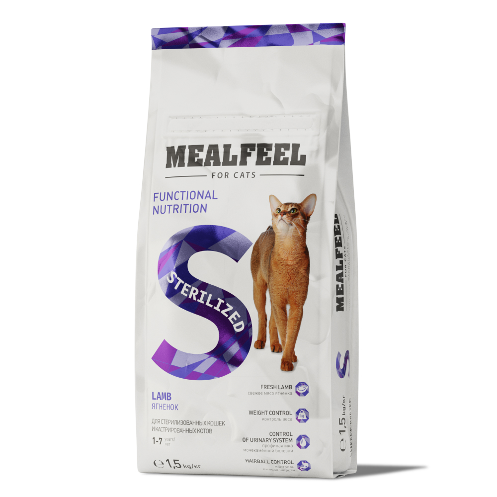 Mealfeel Functional Nutrition Sterilized корм для стерилизованных кошек старше 1 года, с ягненком, 1,5 кг