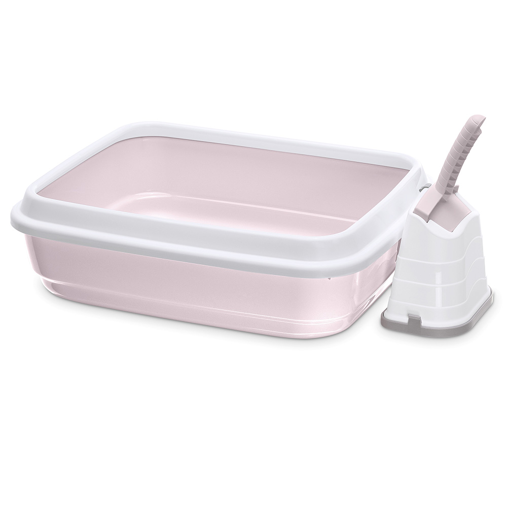 Imac Туалет с бортом и совком для кошек Duo, 59х40х28 см, светло-розовый
