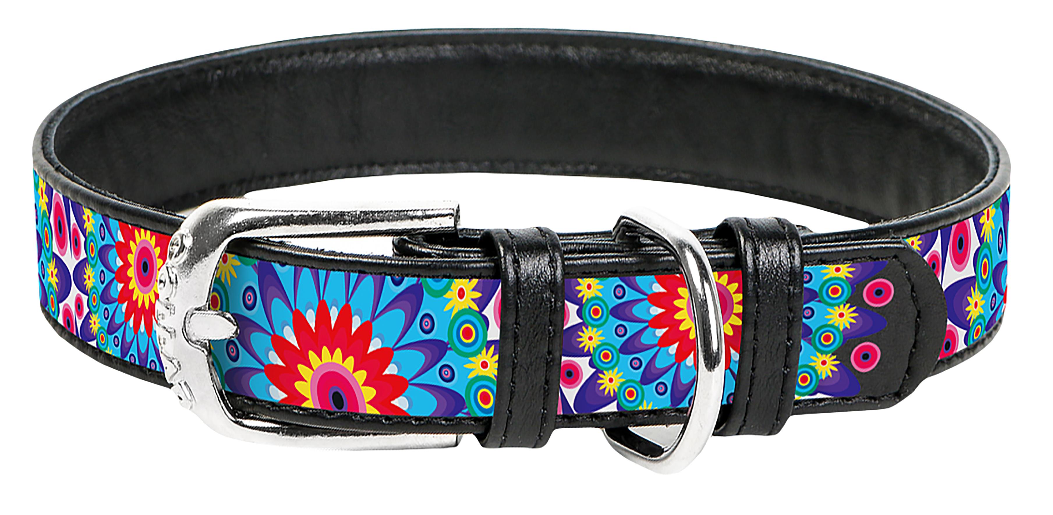 Wau Dog Ошейник с рисунком Цветы (ширина 12 мм, длина 19-25 см) черный