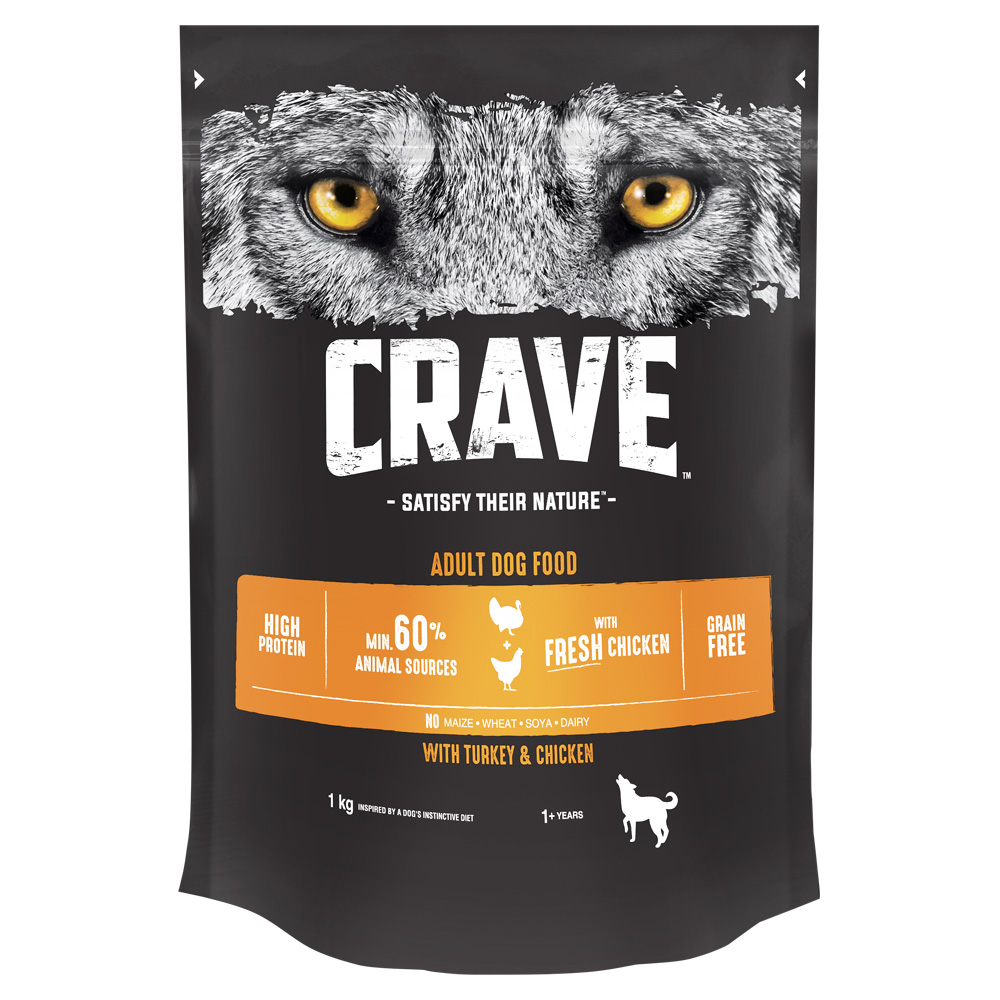 Crave Корм сухой беззерновой для собак всех пород старше 1 года с курицей и индейкой, 1 кг