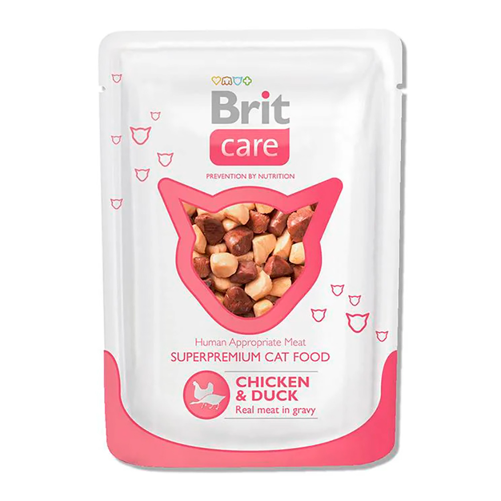 Brit Care Влажный корм (пауч) для кошек, с курицей и уткой, 80 гр.