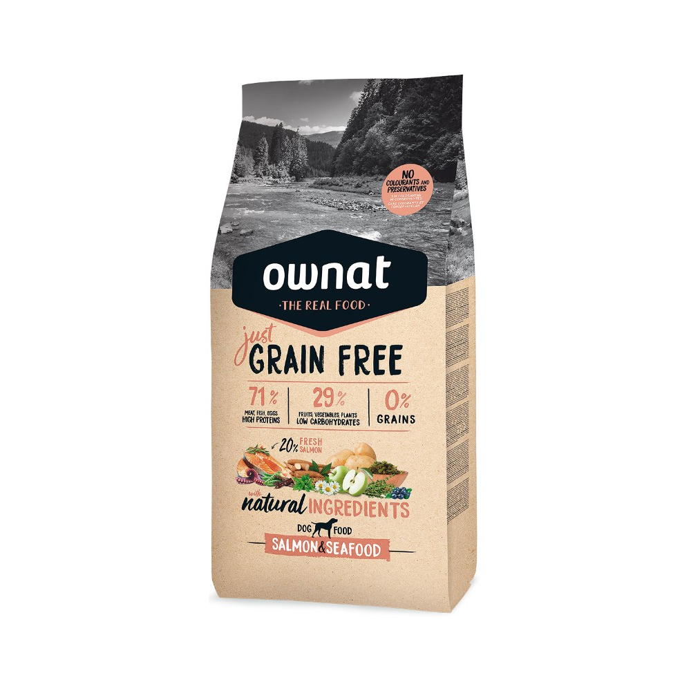 Ownat Grain Free Just Сухой корм беззерновой для собак, с лососем и морепродуктами, 14 кг