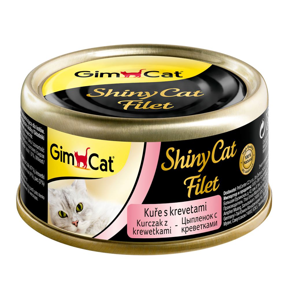 GIMBORN GimCat ShinyCat Filet Консервы для кошек из цыпленка с креветками, 70 г