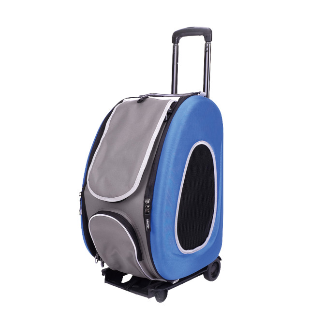 Ibiyaya Складная сумка-тележка 3 в 1 для собак (сумка, рюкзак, тележка) синяя, 33х15,5х58 см