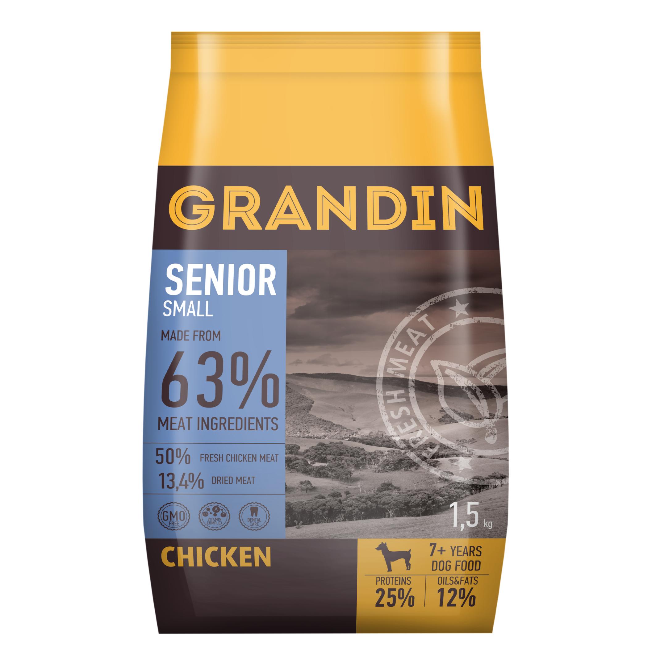 Grandin Senior small сухой корм для собак мелких пород с курицей, 1.5кг