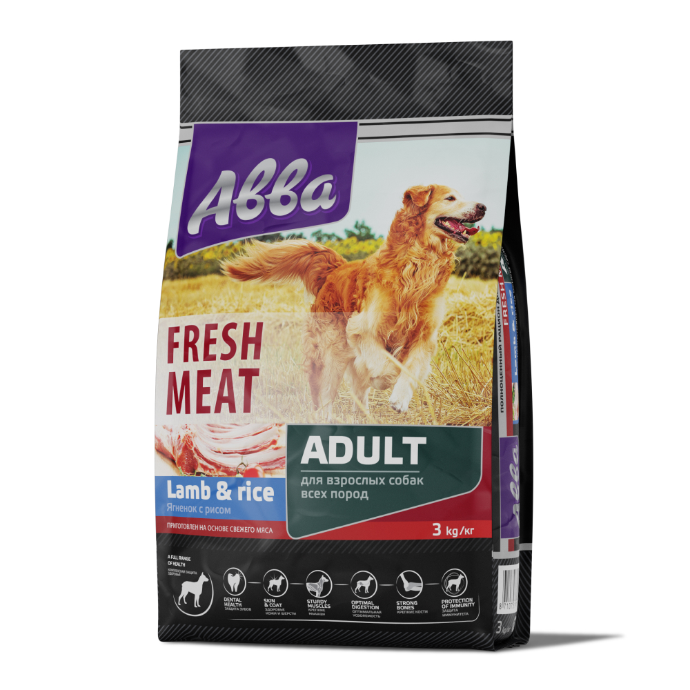 Aвва Premium Fresh Meat Adult сухой корм для собак всех пород старше 1 года, с ягненком и рисом, 3 кг