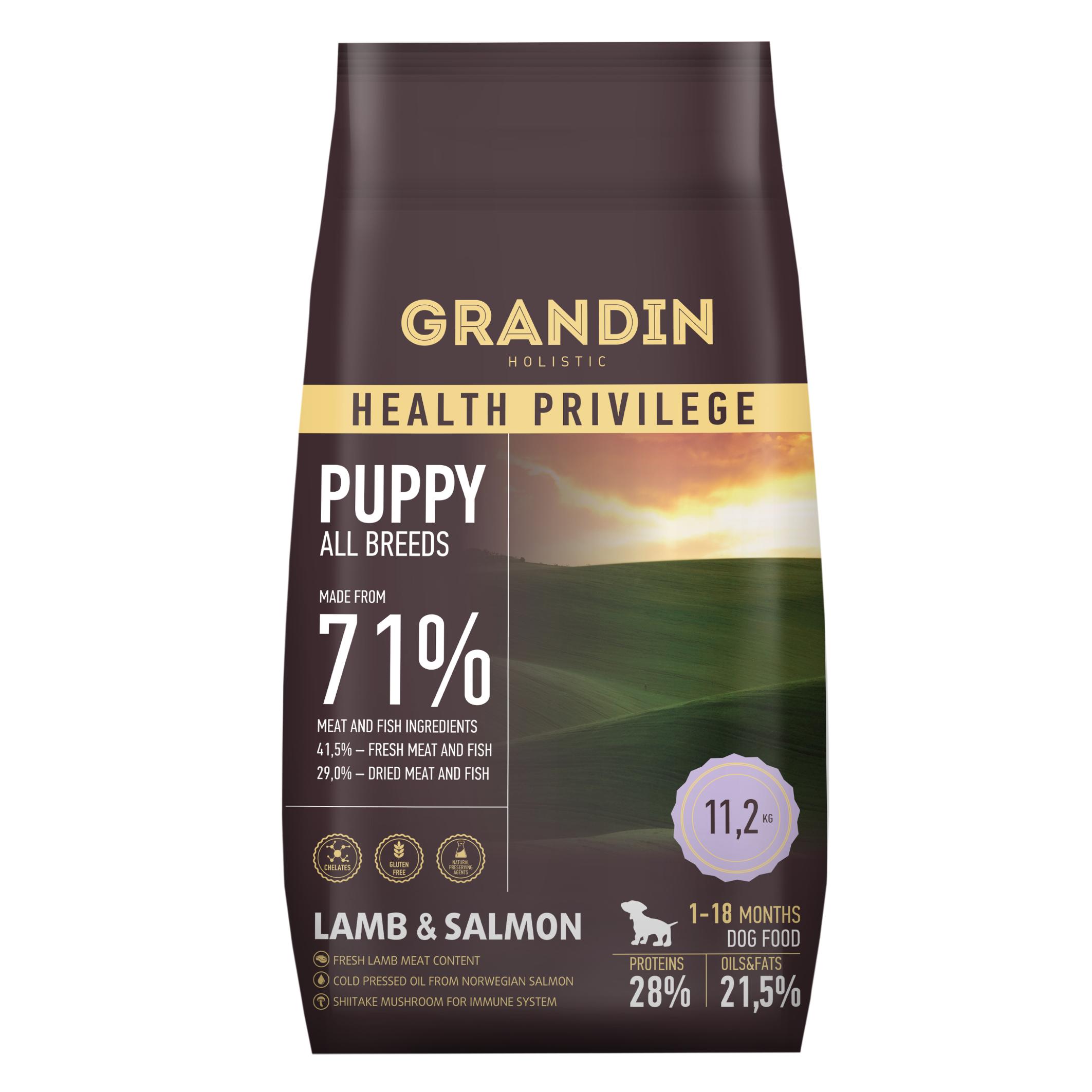 Grandin Puppy all breeds lamb & salmon сухой корм для щенков, с ягненком и лососем, 11,2кг