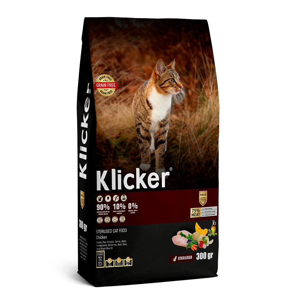 KLICKER Steriliset Cat Food Сухой корм для стерилизованных кошек, с курицей, 0,3 кг