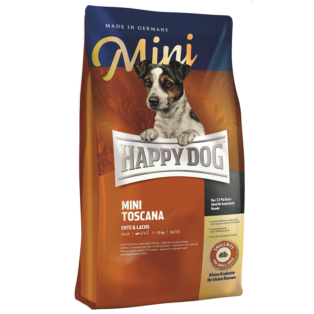 

Happy Dog Mini Toscana корм для взрослых собак мелких пород с пониженнойактивностью, привередливых собак и с чувствительным пищеварением 4 кг