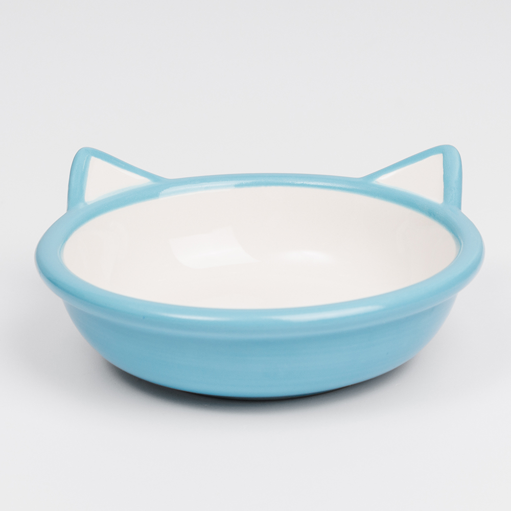 Petmax Миска керамическая с ушками для кошек, 130 мл, 13x5 см, голубая