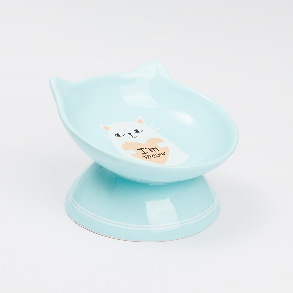Petmax Миска керамическая на ножке для кошек Meow, 16x12,5 см, голубая