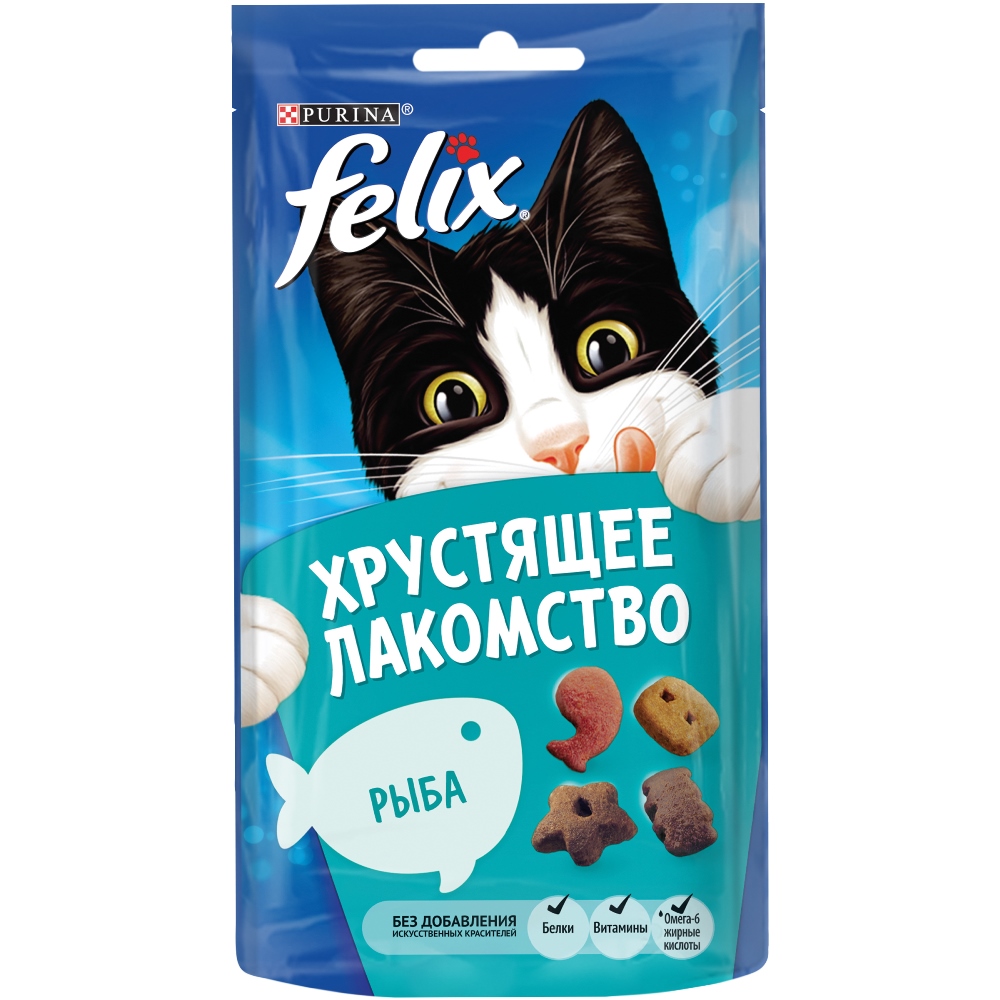 

Felix Хрустящее Лакомство. Корм сухой неполнорационный для взрослых кошек, со вкусом рыбы, 60 г