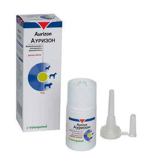Vetoquinol Ауризон ушные капли от отита 10мл
