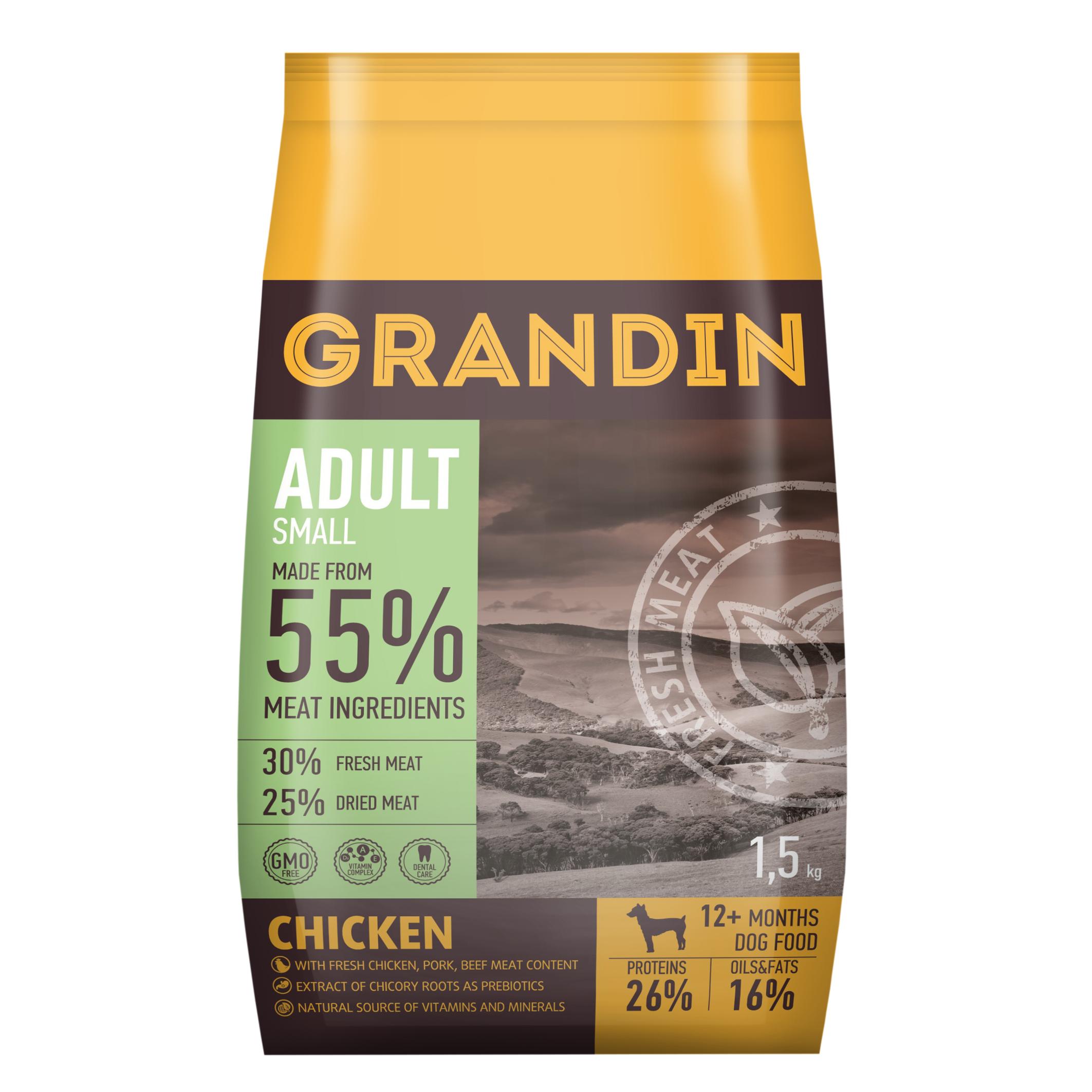 Grandin Adult Small корм для взрослых собак мелких пород, с курицей, 1,5 кг