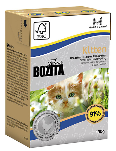 Bozita Mini влажный корм для котят, кусочки в желе, с курицей, 190 г