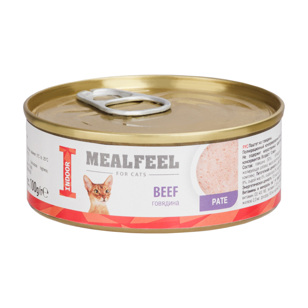 Mealfeel Влажный корм (консервы) для домашних кошек, паштет из говядины, 100 гр.