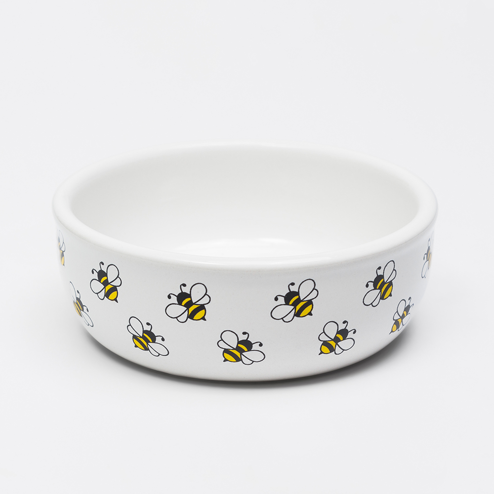 Petmax Миска керамическая для грызунов, 10x3,7 см, белая с пчелками