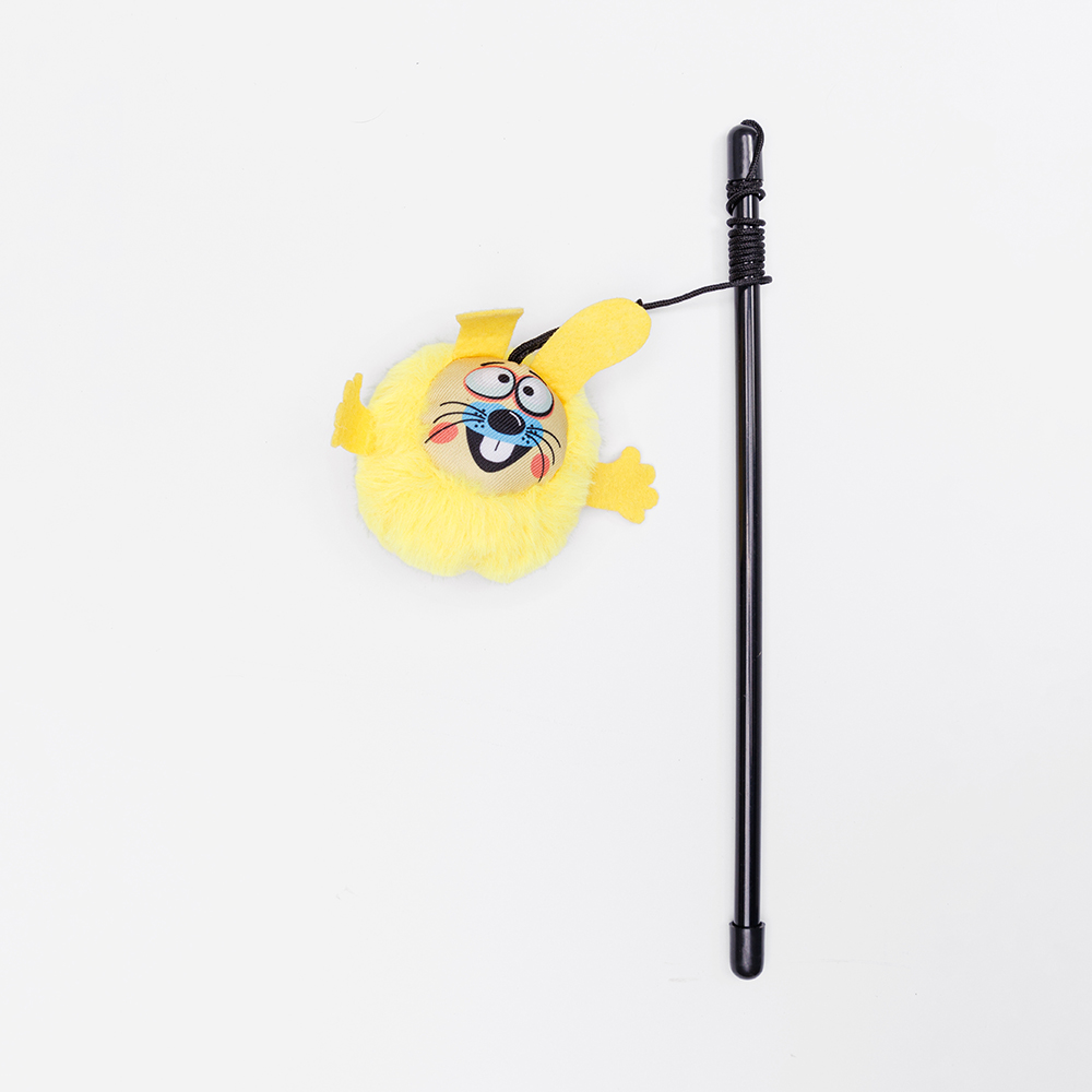 Rurri Игрушка для кошек Дразнилка с игрушкой со звуковым чипом Монстр Кролик, 7х7х4 см, длина палки 25,5 см