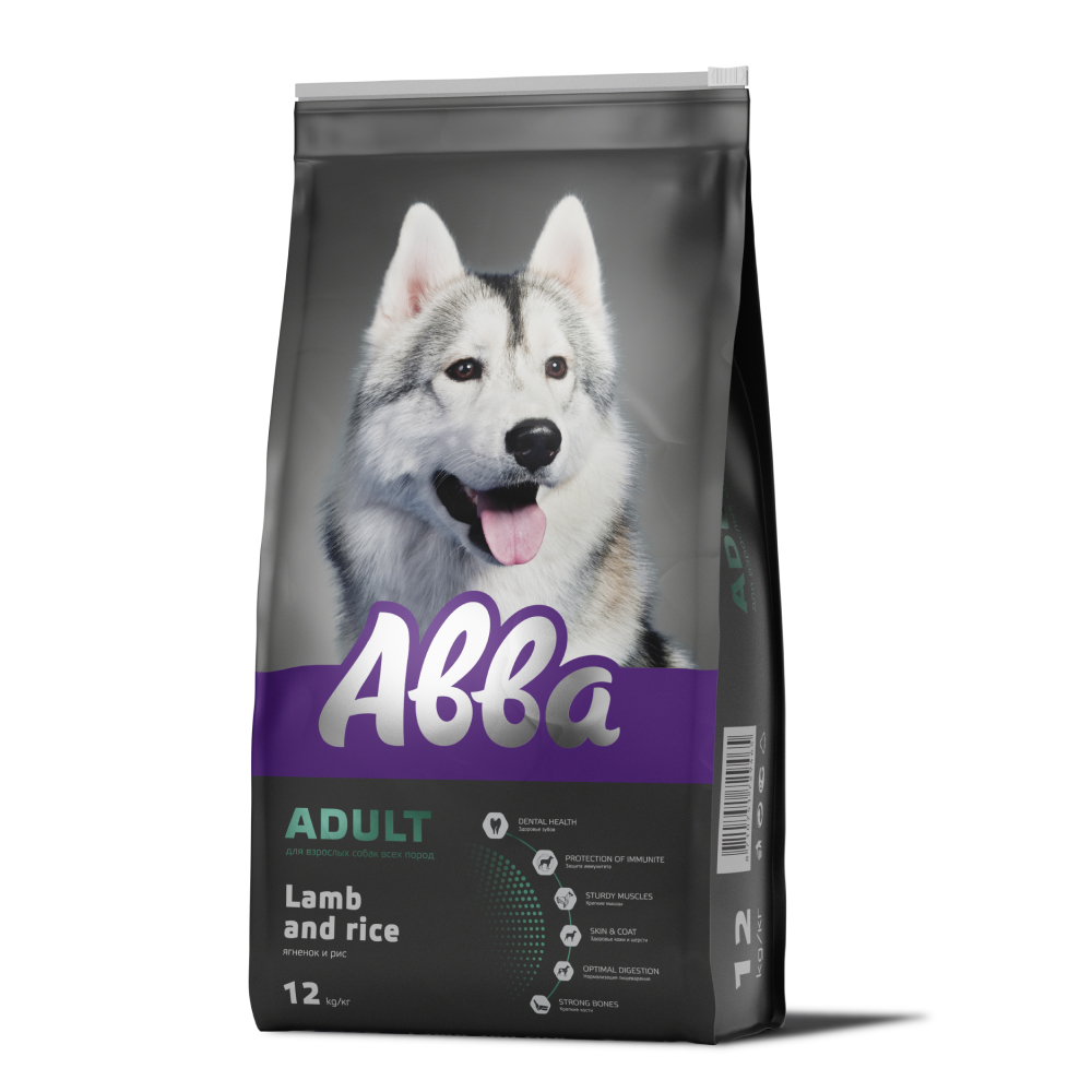 Aвва Premium Adult сухой корм для собак всех пород старше 1 года, с ягненком и рисом, 12 кг