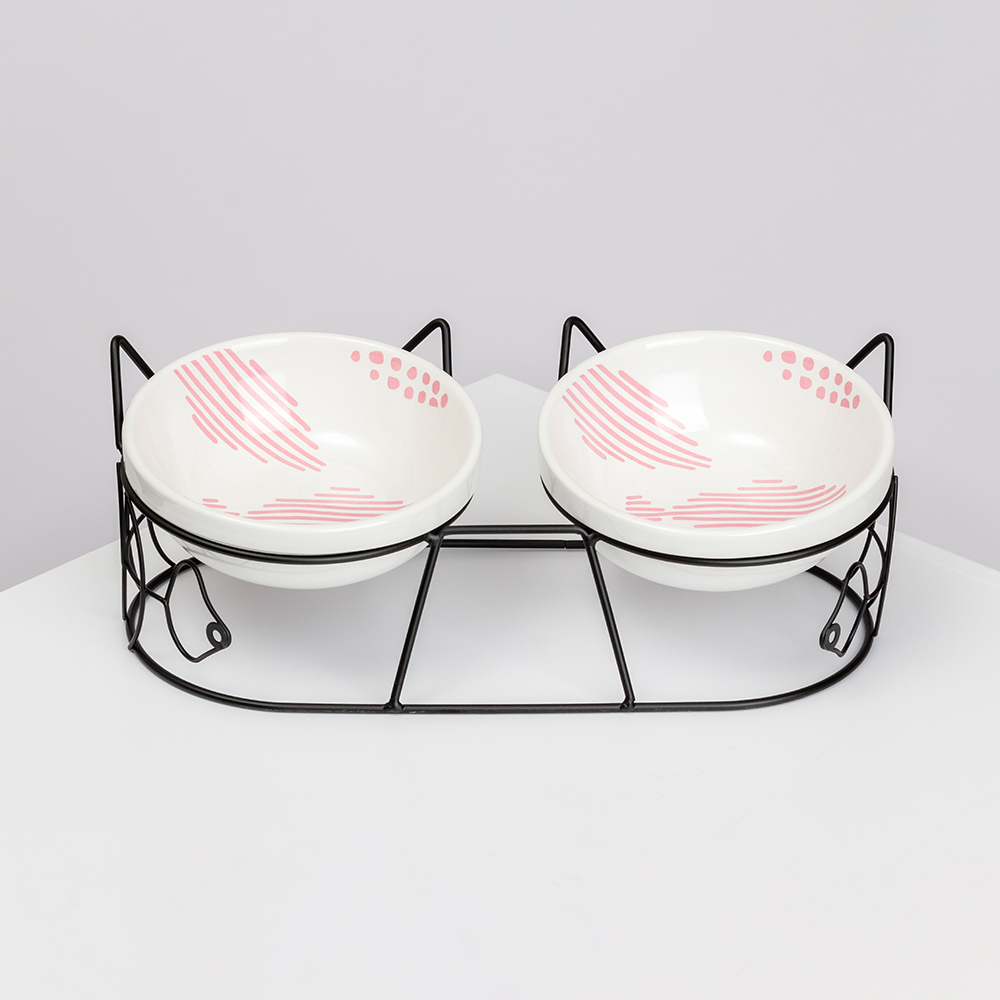 Rurri Набор из 2-х керамических мисок на подставке для кошек и собак, 12,5х4,7 см, розовый