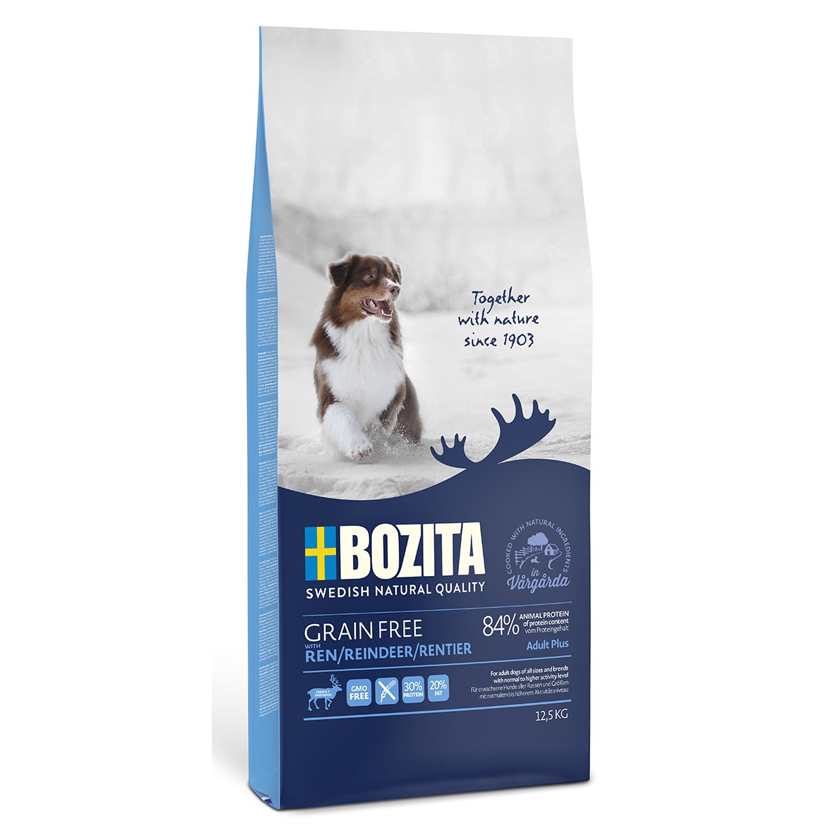 

Bozita GRAIN FREE Reindeer сухой беззерновой корм с мясом оленя для взрослых собак с повышенным уровнем активности, 12,5кг