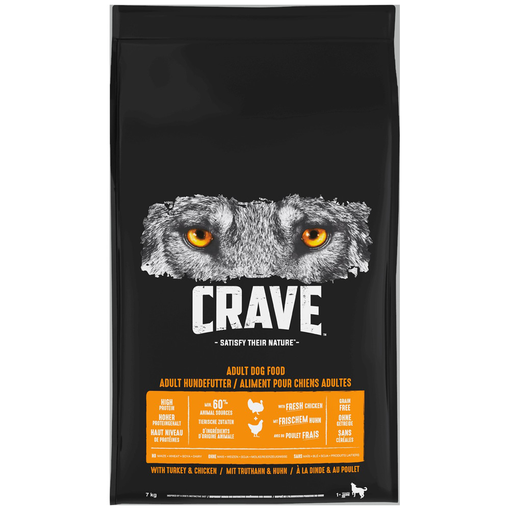 Crave Корм сухой беззерновой для собак всех пород старше 1 года с курицей и индейкой, 7 кг