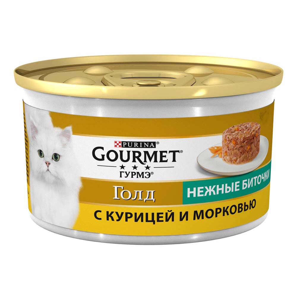 

Gourmet Влажный корм Голд Нежные биточки для кошек, с курицей и морковью, 85 г