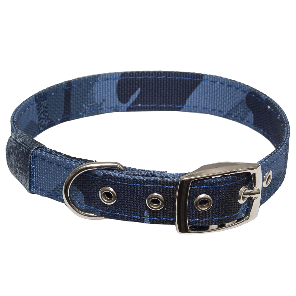 Каскад Ошейник для собак капроновый Камуфляж, синий, ширина 25 мм, обхват шеи 42-52 см 