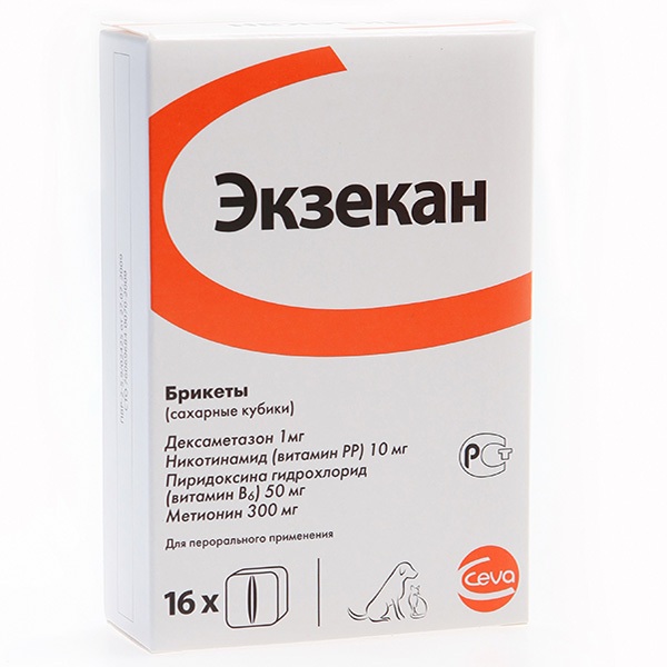 Ceva Экзекан Сахарные кубики для лечения кожных заболеваний, 16 шт. в упаковке