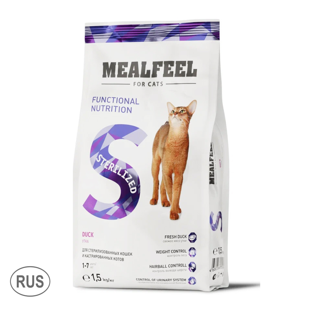 Mealfeel Functional Nutrition Корм сухой для стерилизованных кошек, с индейкой и уткой, 1,5 кг