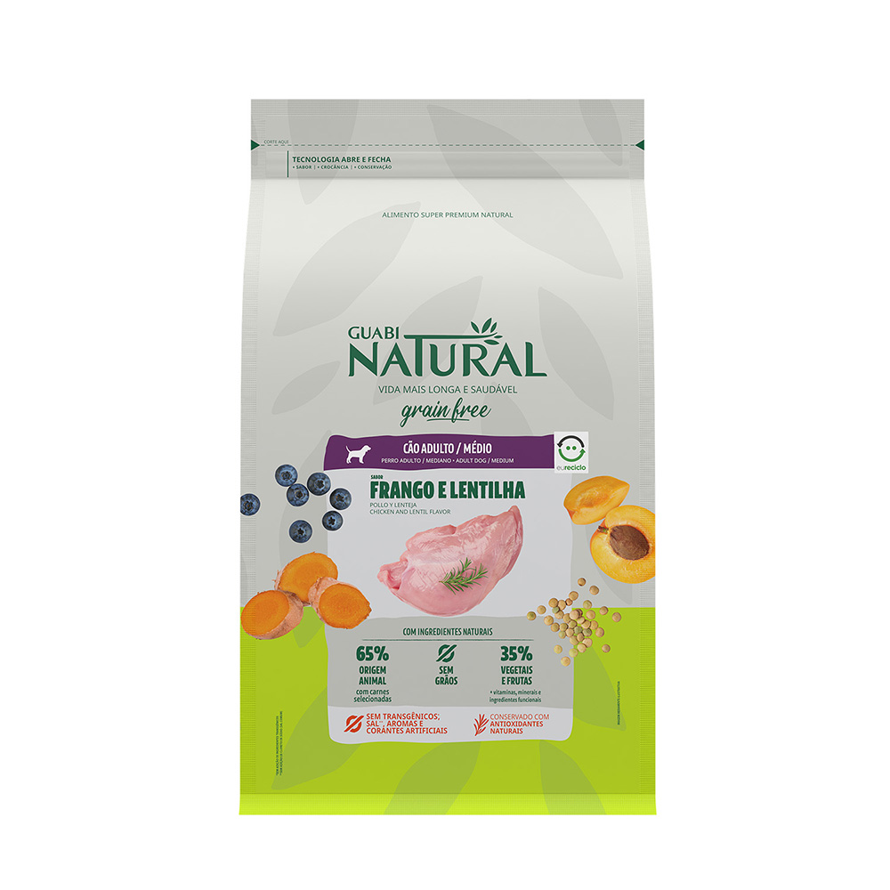 Guabi Natural Dog Grain Free Сухой корм беззерновой для взрослых собак средних пород, цыпленок и чечевица, 2,5 кг