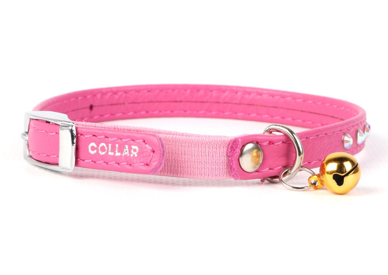 Wau Dog Ошейник CoLLaR GLAMOUR с резинкой, стразами для кошек (ширина 9мм, длина22-30см) розовый