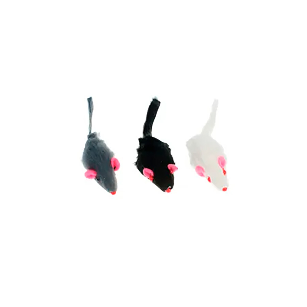 Petmax Игрушка для кошек Мышь натуральный мех, разноцветная 5 см (3 шт)