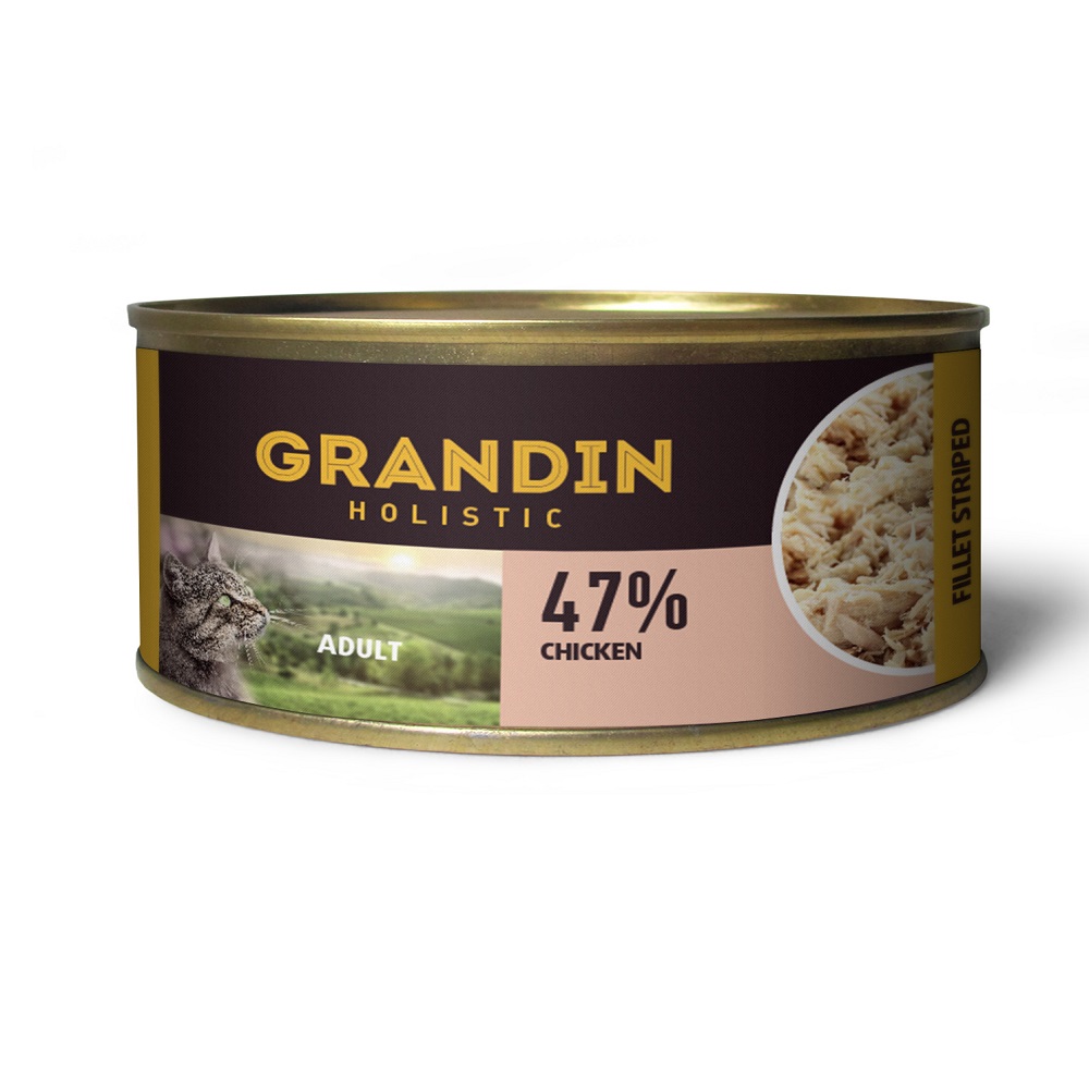 Grandin консервированный корм для взрослых кошек, куриное филе, 70 г