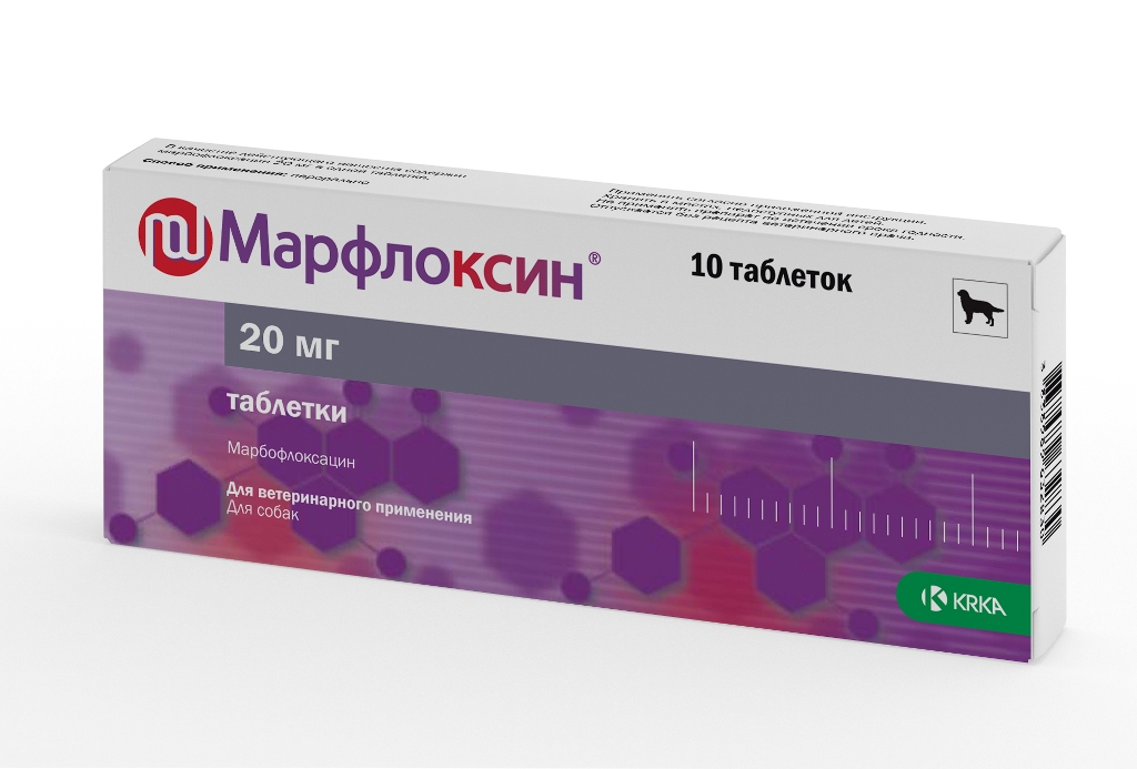 KRKA Марфлоксин Таблетки для кошек и собак при заболеваниях бактериальной и микроплазменной этиологии, 20 мг, 10 таблеток