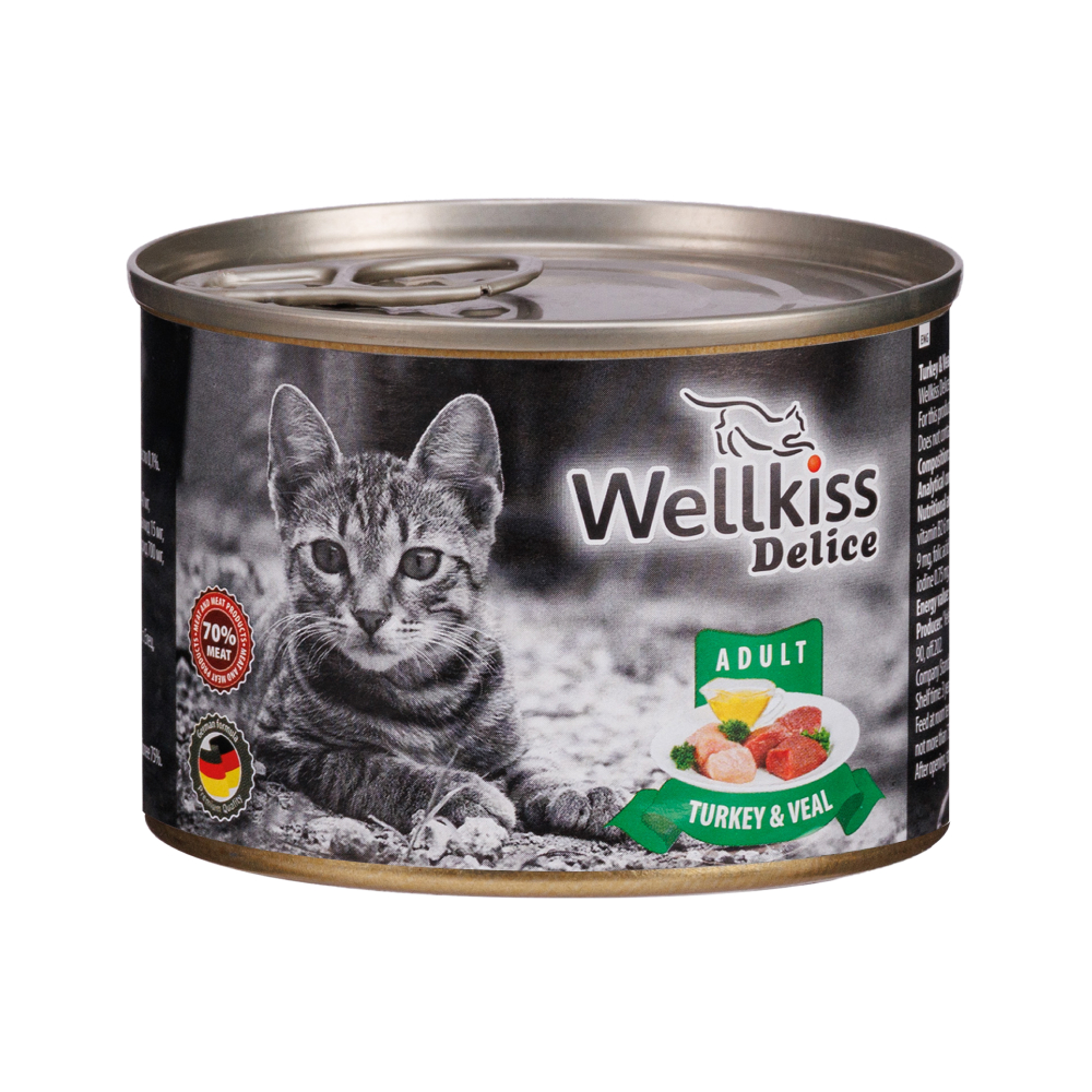 Wellkiss Delice Влажный корм (консервы) для кошек, индейка и телятина, 200 гр.