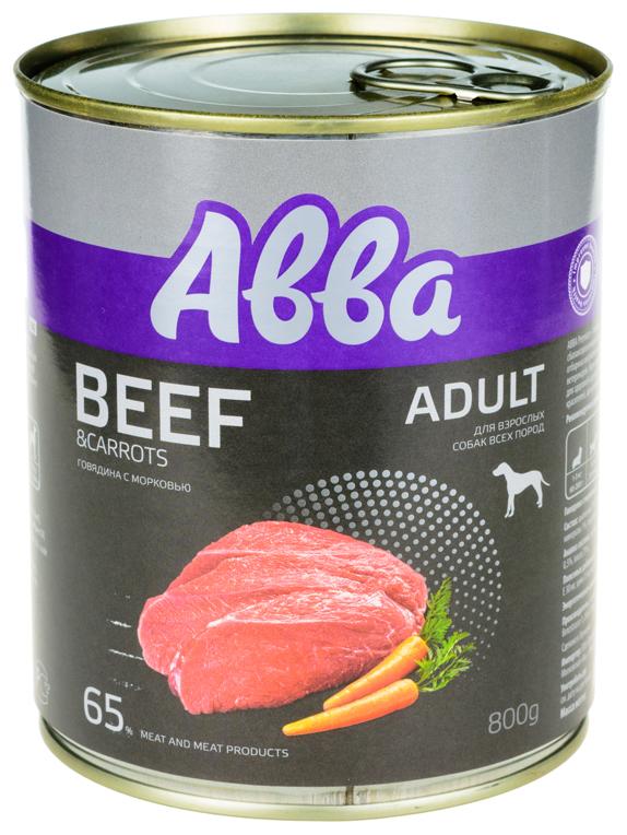Aвва Premium Adult консервы для собак средних и крупных пород, с говядиной и морковью, 800гр