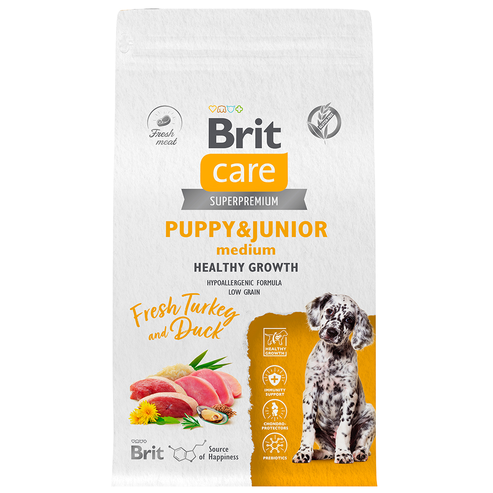 Brit Care Puppy and Junior Сухой корм для щенков средних пород, с индейкой и уткой, 1,5 кг