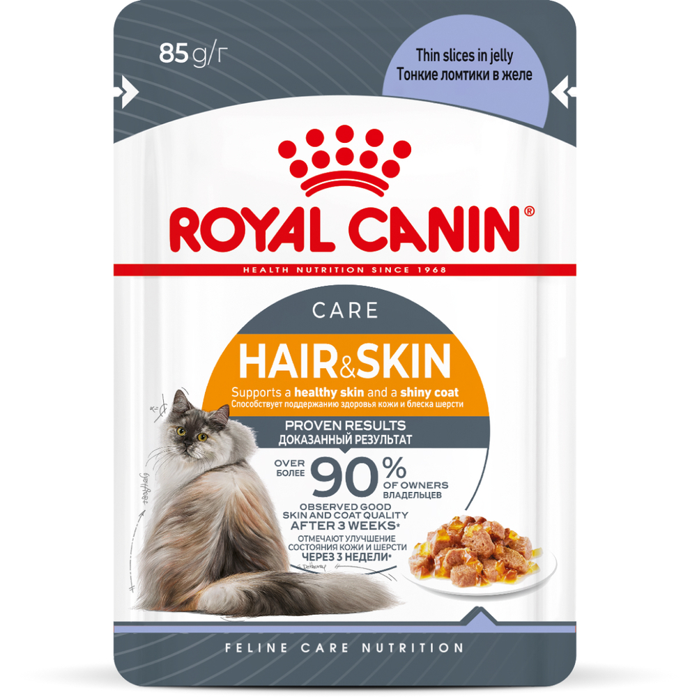 Royal Canin Hair and skin Влажный корм (пауч) для кошек в желе, 85 гр.